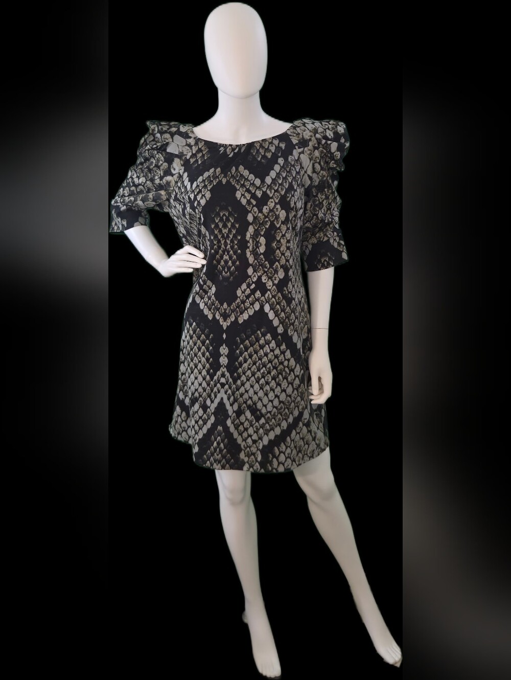 Jessica Simpson Black and Gray Snake-Print Mini Dress